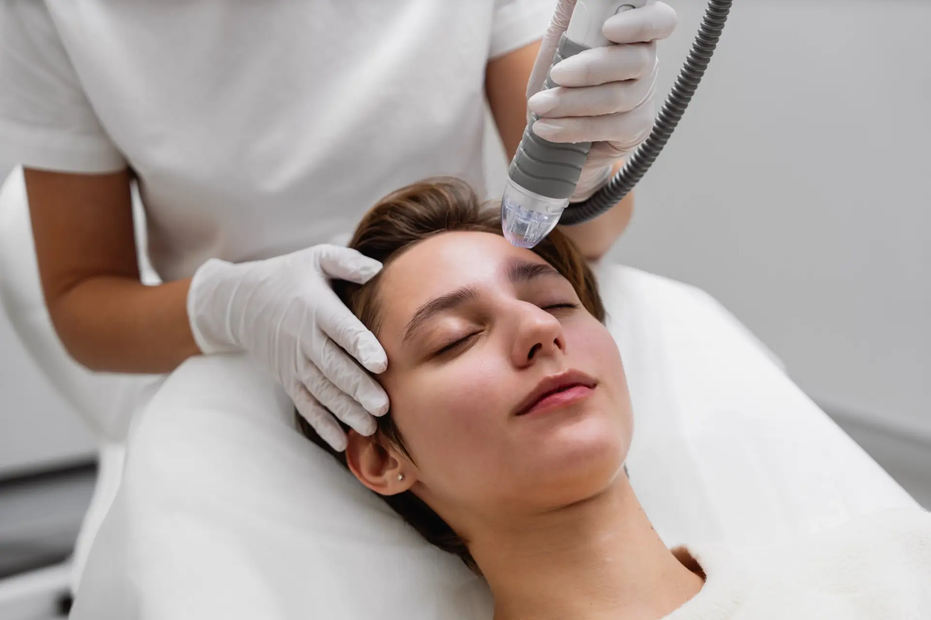 Light-based acne treatment with a medical-grade device at Flawless Derma Centre in Winnipeg
